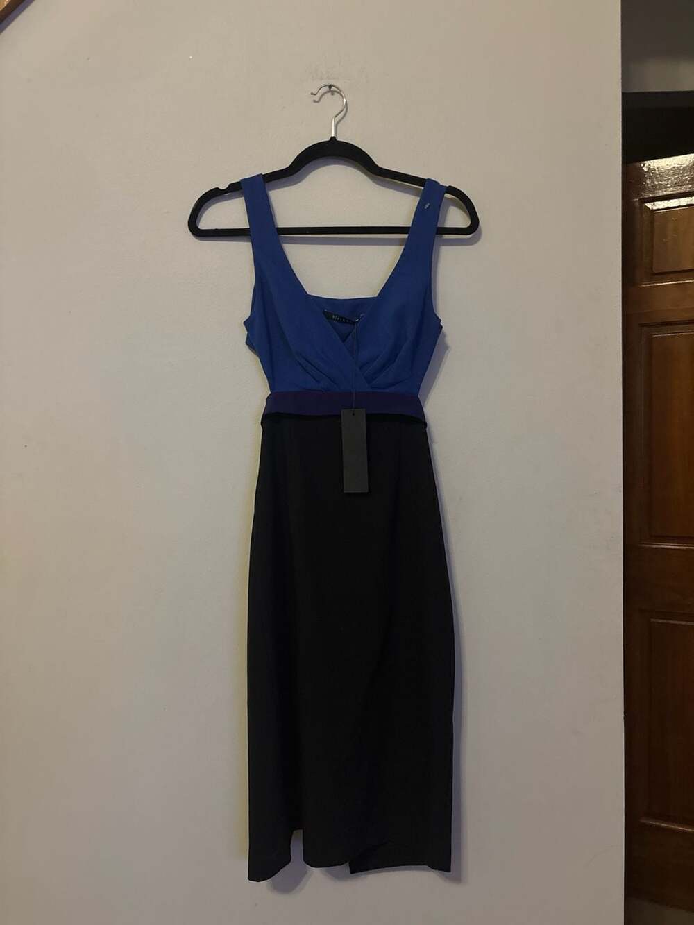 Black Halo Blue and Black Colorblock Cutout Sheath Dress